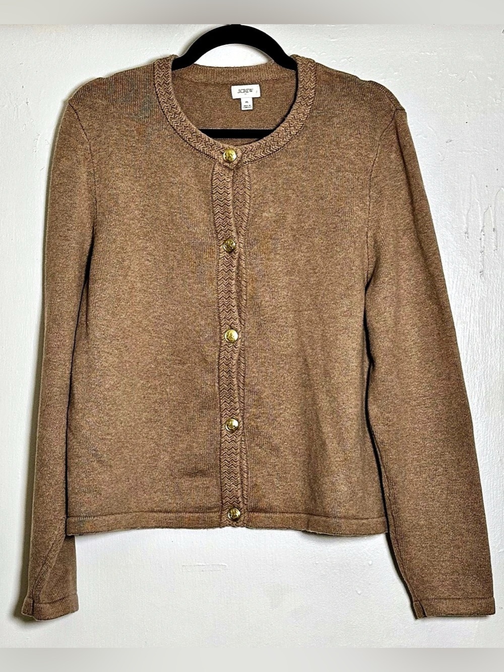 J.Crew Factory Cotton-Blend Cardigan Sweater Lady Jacket Heather Light Khaki Siz